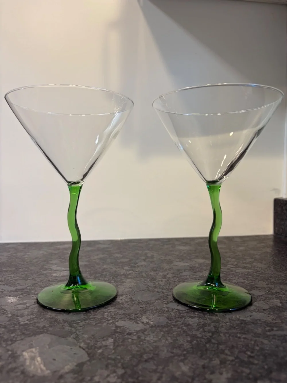 Vintage Green Wavy Stem Martini Glasses - Set of 2J
